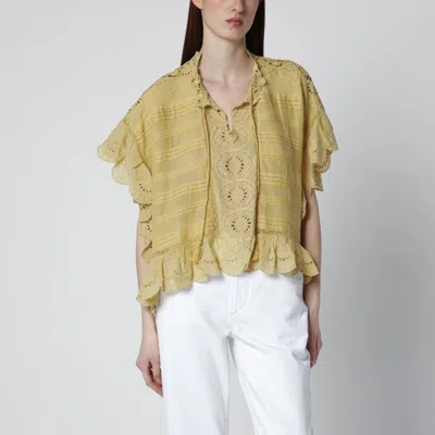 Isabel Marant Étoile Isabel Marant Etoile Ochre Payton Cotton Blouse With Floral Lace In Brown