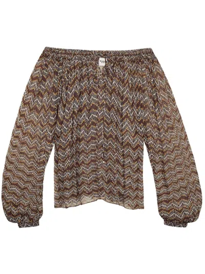 Isabel Marant Étoile Off-the-shoulder Blouse With Voluminous Sleeves And Zigzag Pattern In Black