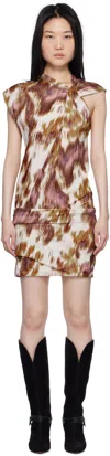 Isabel Marant Étoile Off-white & Tan Leany Minidress In Ecru/ochre