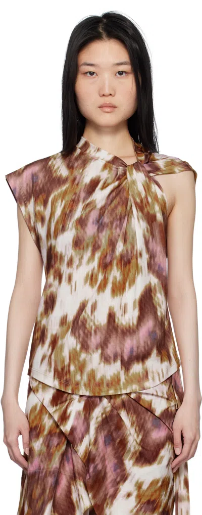 Isabel Marant Étoile Off-white & Tan Nayda T-shirt In Ecru/ochre