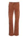 Isabel Marant Étoile Orange Trousers With Belt Loops And Back Logo Patch In Corduroy Woman In Brown