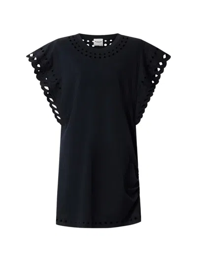 Isabel Marant Étoile Orlane Broderie Anglaise Cotton-jersey Mini Dress In Black
