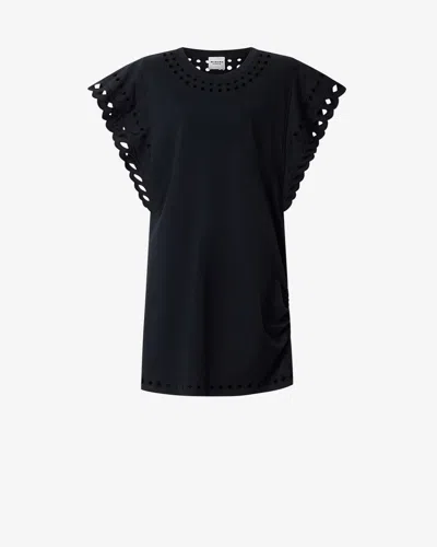 Isabel Marant Étoile Orlane Broderie Anglaise Cotton-jersey Mini Dress In Black