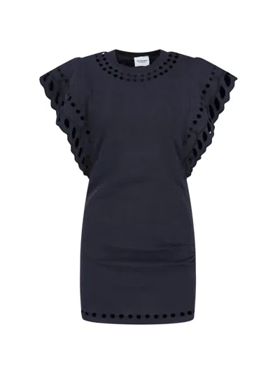 Isabel Marant Étoile Orlane Broderie Anglaise Cotton-jersey Mini Dress In Black