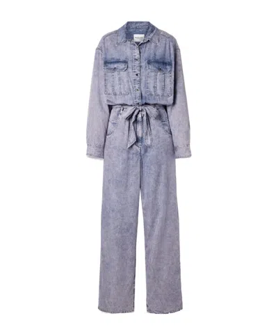 Isabel Marant Étoile Paige Belted Acid-wash Lyocell-chambray Jumpsuit In Blue