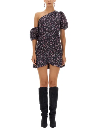 Isabel Marant Étoile Pamela Asymmetric Gathered Floral-print Cotton-mousseline Wrap Dress In Black