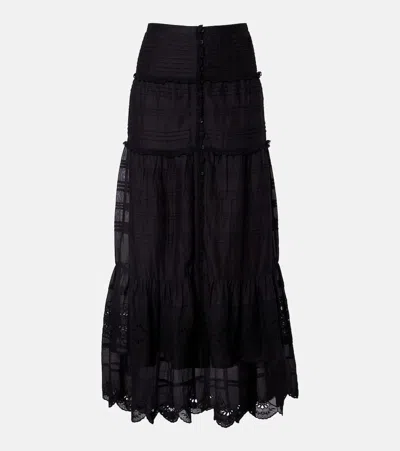Isabel Marant Étoile Paoline Long Skirt Pleats Tiers Lace Sheer In Black