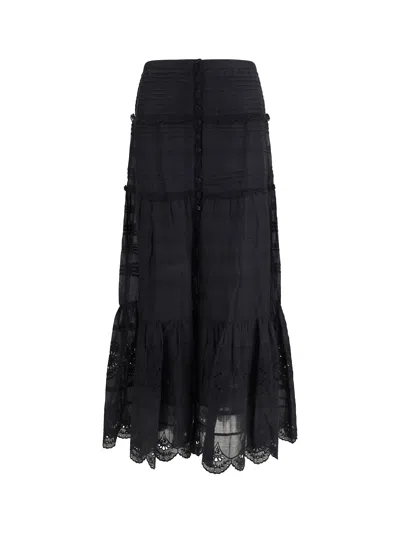 Isabel Marant Étoile Paoline Long Cotton Skirt In Black