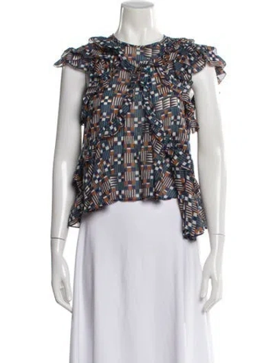 Pre-owned Isabel Marant Étoile Patterned Crew Neck Blouse In Blue