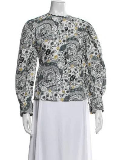 Pre-owned Isabel Marant Étoile Patterned Long Sleeve Blouse In White