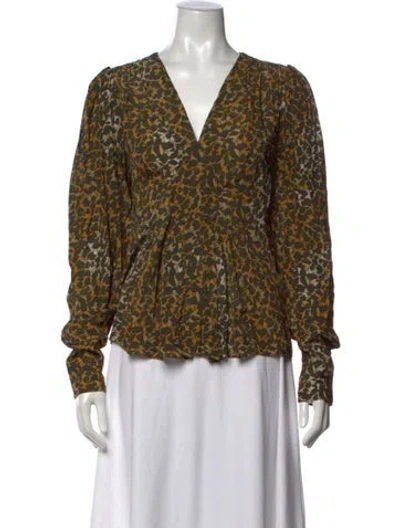 Pre-owned Isabel Marant Étoile Patterned V-neck Blouse In Green