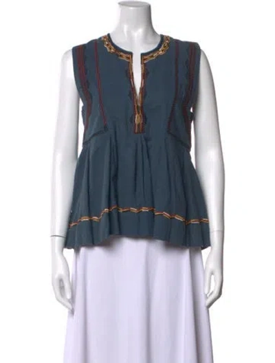 Pre-owned Isabel Marant Étoile Patterned V-neck Top In Blue