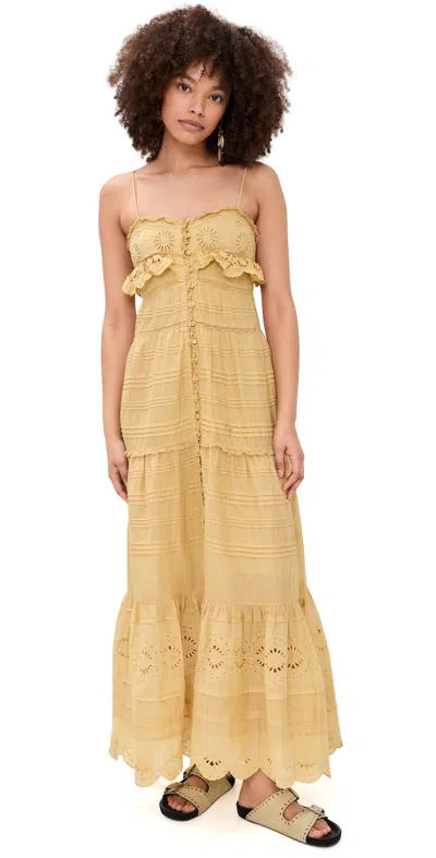 Isabel Marant Étoile Paule Embroidered Detail Cotton Maxi Dress In Yellow