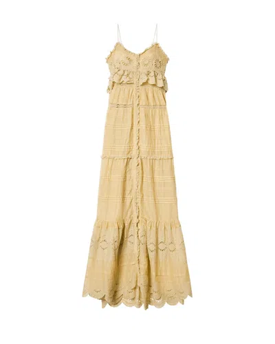 Isabel Marant Étoile Paule Embroidered Detail Cotton Maxi Dress In Yellow
