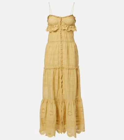 Isabel Marant Étoile Paule Lace-trimmed Cotton Maxi Dress In Yellow