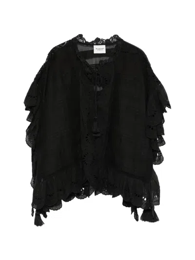 Isabel Marant Étoile Payton Caftan Style Cotton And Floral Lace Top In Black