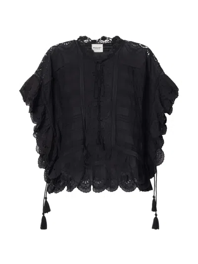 Isabel Marant Etoile Payton Caftan Style Cotton And Floral Lace Top In Black