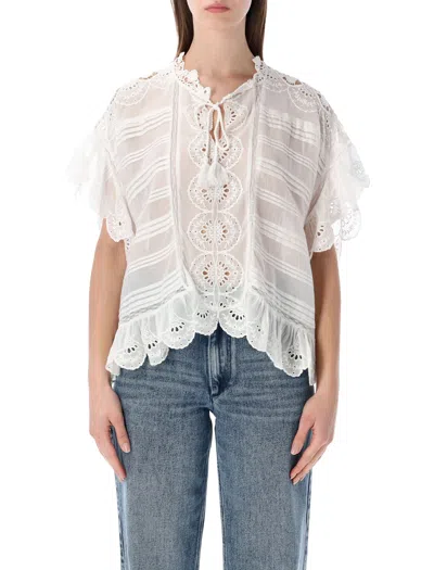 Isabel Marant Étoile Payton Lace-trimmed Embroidered Cotton Blouse In Pink