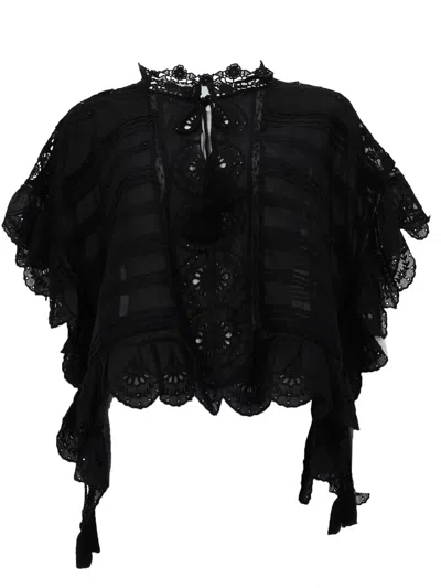 Isabel Marant Étoile Payton Lace-trimmed Embroidered Cotton Blouse In Black