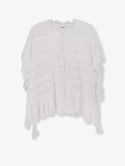Isabel Marant Etoile White Floral Lace And Cotton Kaftan-style Payton Top Marant Etoile In Yellow