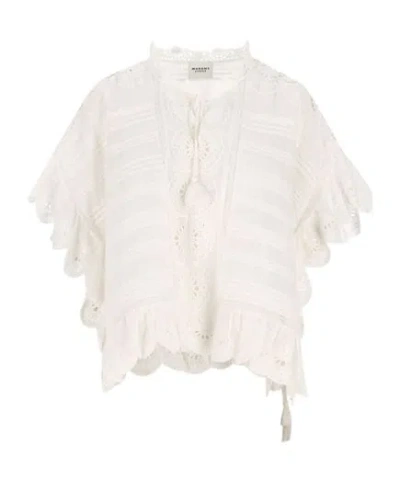 Isabel Marant Etoile White Floral Lace And Cotton Kaftan-style Payton Top Marant Etoile In Yellow