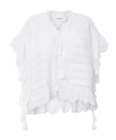 Isabel Marant Etoile White Floral Lace And Cotton Kaftan-style Payton Top Marant Etoile In Yellow