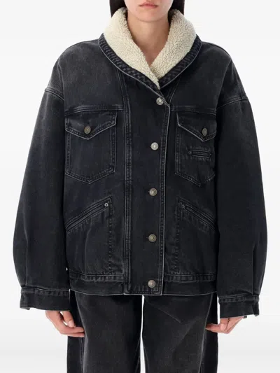 Isabel Marant Étoile Pimia Sherpa-collar Denim Jacket In Gray