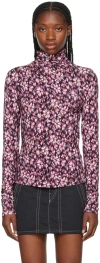 Isabel Marant Étoile Lou Ruched Long Sleeve Turtleneck Top In Mipk Midnight/pink