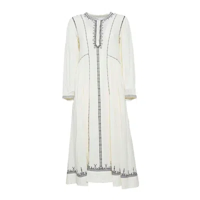 Isabel Marant Étoile Pippa Long Dress In Ecru Cotton With Embroidery In White