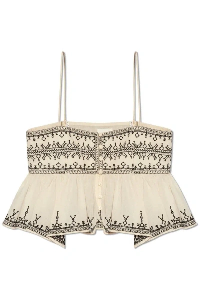 Isabel Marant Étoile Piyae Geometric-embroidery Top In Nude