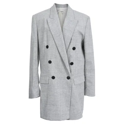 Isabel Marant Etoile Plaid Double-breasted Blazer In Grey Wool In Gray