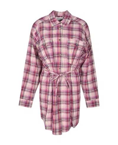 Isabel Marant Étoile Plaid Long-sleeved Shirt Dress In Pink
