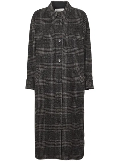 ISABEL MARANT ÉTOILE ISABEL MARANT ÉTOILE PLAID PATTERN GREY COAT WITH RELAXED FIT AND FUNCTIONAL POCKETS