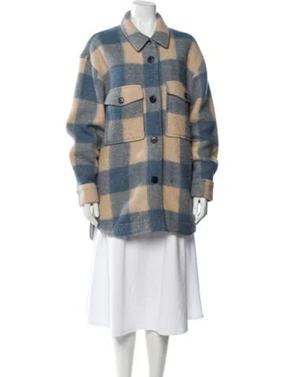 Pre-owned Isabel Marant Étoile Plaid Print Faux Fur Jacket In Blue