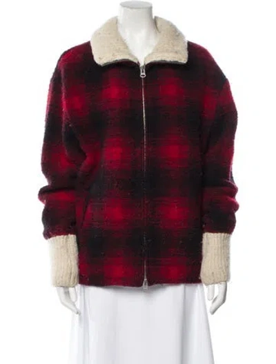Pre-owned Isabel Marant Étoile Plaid Print Faux Fur Jacket In Red