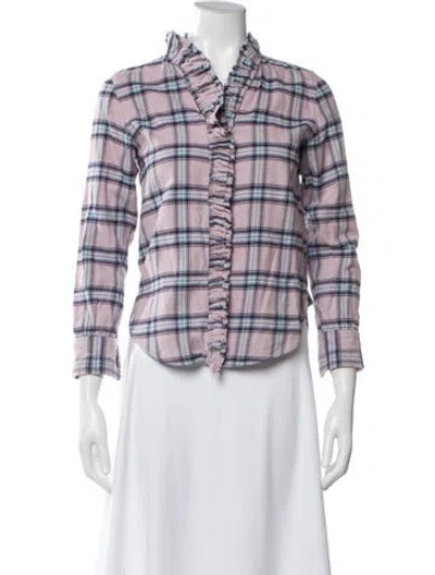 Pre-owned Isabel Marant Étoile Plaid Print Long Sleeve Blouse In White