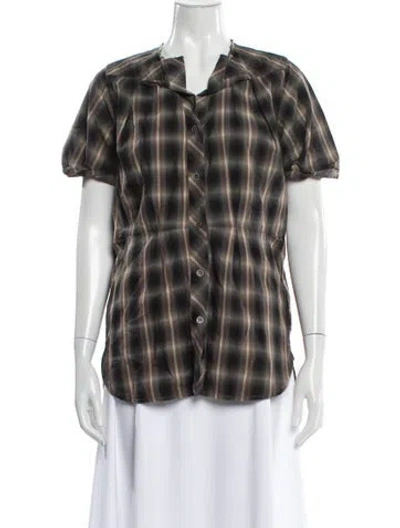 Pre-owned Isabel Marant Étoile Plaid Print Short Sleeve Blouse In Gray