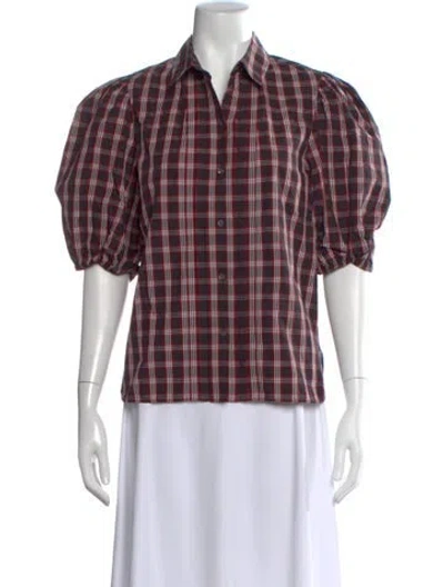 Pre-owned Isabel Marant Étoile Plaid Print Short Sleeve Blouse In Red