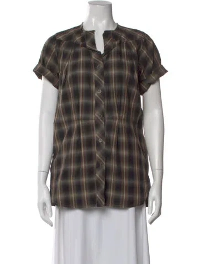 Pre-owned Isabel Marant Étoile Plaid Print Short Sleeve Button-up Top In Gray