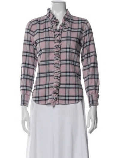 Pre-owned Isabel Marant Étoile Plaid Print V-neck Blouse In Purple