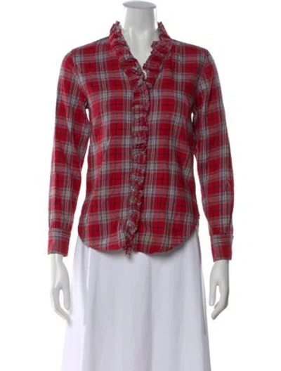 Pre-owned Isabel Marant Étoile Plaid Print V-neck Top In Red