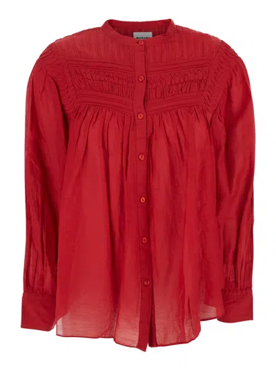 ISABEL MARANT ÉTOILE PLALIA RED SHIRT WITH PLEATED DETAILS IN BLACK COTTON WOMAN