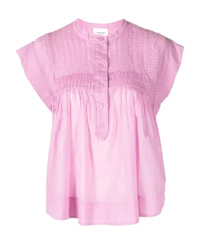 Isabel Marant Étoile Pleated Cotton Top In Pink