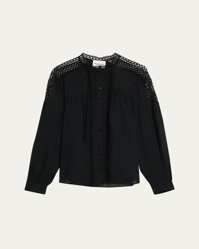 Isabel Marant Étoile Polda Embroidered Georgette Blouse In Black