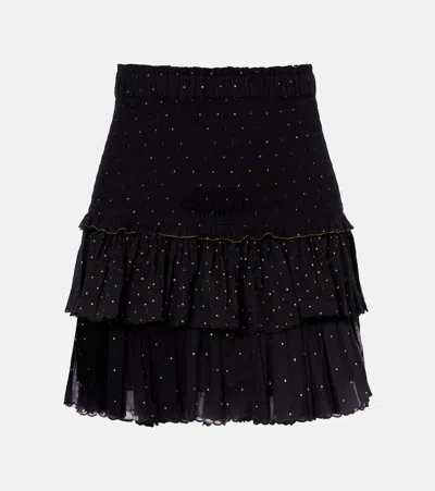 Isabel Marant Étoile Polka-dot Embroidered Cotton Miniskirt In Black