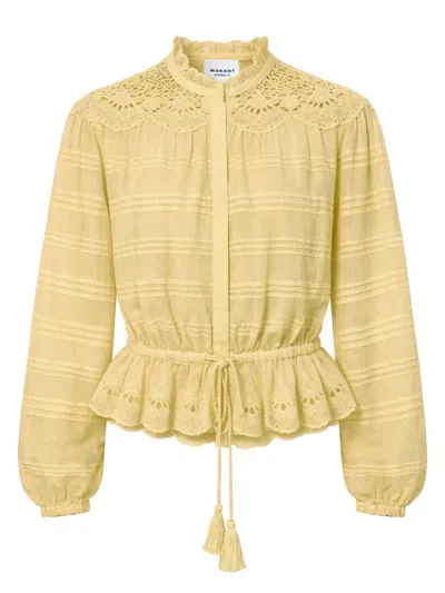 Isabel Marant Étoile Polly Lace-trimmed Organic Cotton-voile Blouse In Yellow