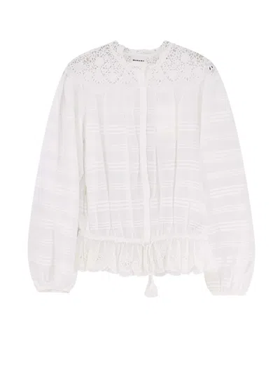 Isabel Marant Étoile Blusa Bianca In Cotone Con Colletto Ricamato Marant Etoile In White