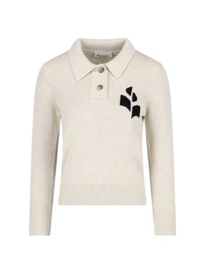 Isabel Marant Étoile Polo Nola In Soft Beige Knit In Multi