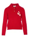 Isabel Marant Étoile Long Sleeve Ribbed Top With Embroidered Front In Red