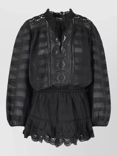 Isabel Marant Étoile Preya Cotton Dress Long Sleeves Lace In Black
